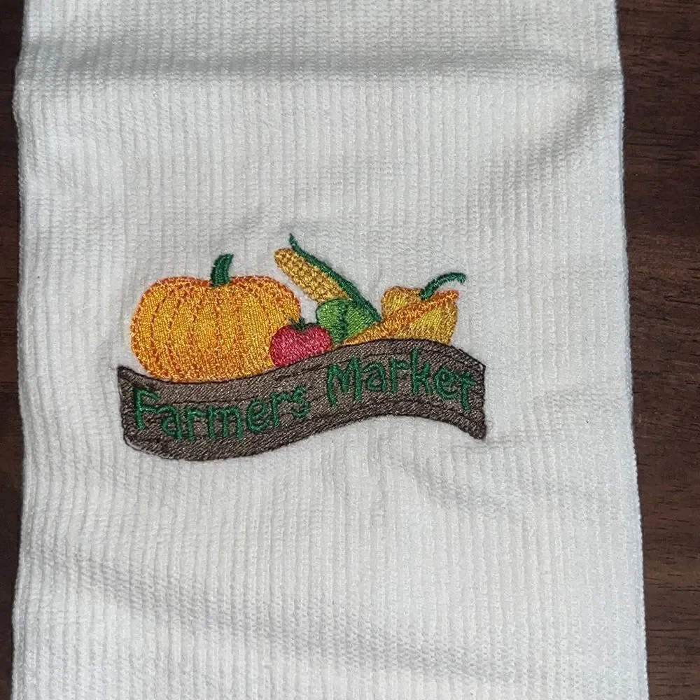 White Cotton Farmers Market Sign Vegetables Kitchen Bar-Mop 18” by 16”